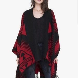 NWOT Express Red & Black Poncho One Size
